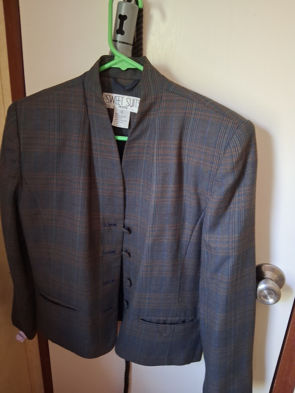 Sweet Suit Petite Gray Plaid Mandarin Collar Blazer